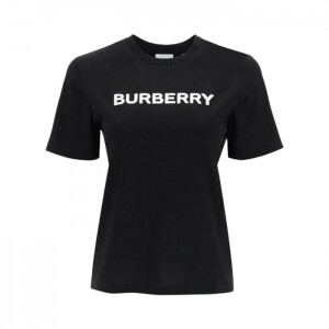 버버리 여성 로고 프린트 코튼 반팔티 티셔츠 블랙 8055251 A1189